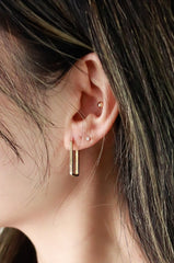 14K Solid Gold Long Rectangle Huggies Hoop Earring