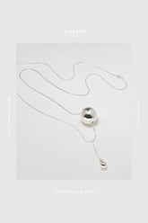 925 Sterling Silver Extra Long Ball Charm Necklace