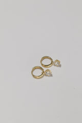 14K Solid Gold Simple Hoop CZ Dangle Earring - Pretty At Sam