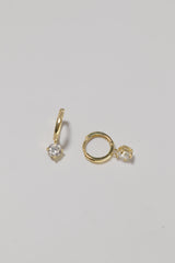 14K Solid Gold Simple Hoop CZ Dangle Earring - Pretty At Sam