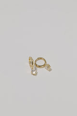 14K Solid Gold Simple Hoop CZ Dangle Earring - Pretty At Sam