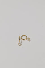 14K Solid Gold Simple Hoop CZ Dangle Earring - Pretty At Sam