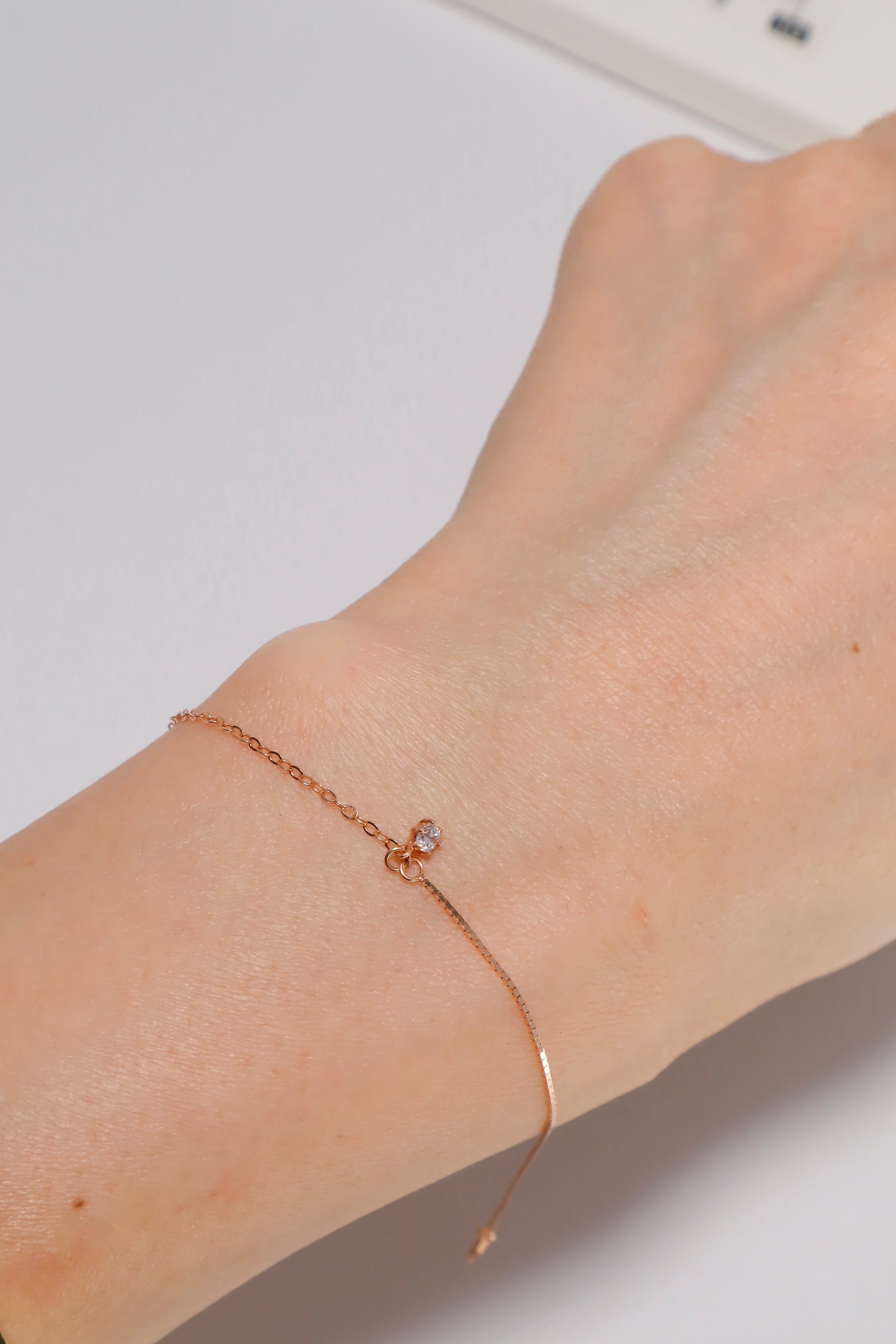 14K Solid Gold CZ Box Chain Bracelet - Pretty At Sam