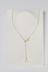 14K Solid Gold Natural Pearl Adjustable Chain Necklace - Pretty At Sam