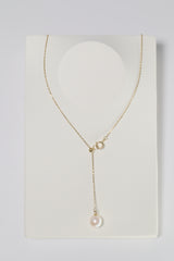 14K Solid Gold Natural Pearl Adjustable Chain Necklace - Pretty At Sam