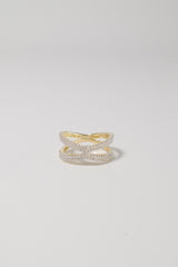 14K Solid Gold X Cross CZ Pave Statement Ring - Pretty At Sam