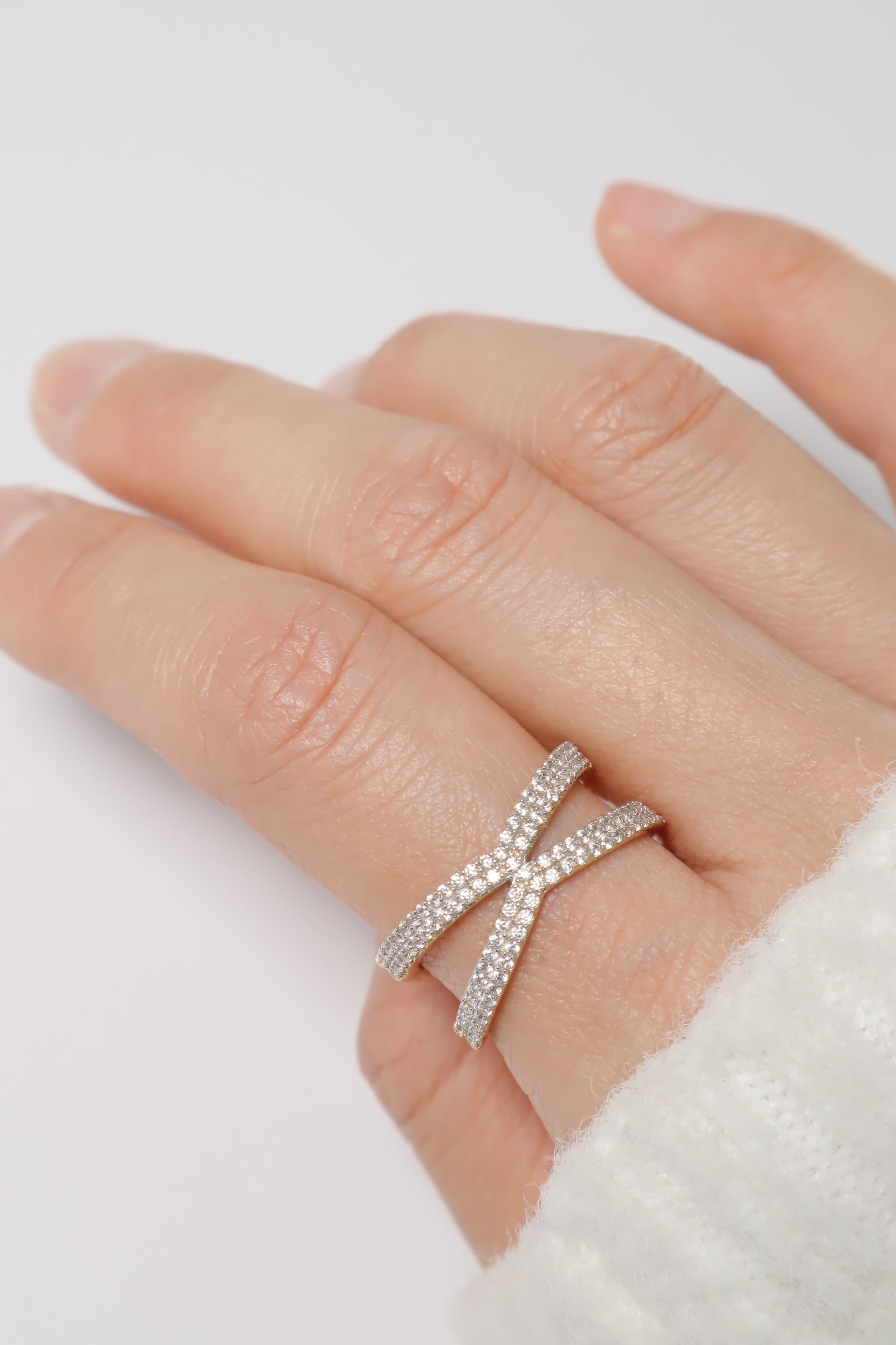 14K Solid Gold X Cross CZ Pave Statement Ring - Pretty At Sam