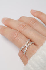 14K Solid Gold X Cross CZ Pave Statement Ring - Pretty At Sam