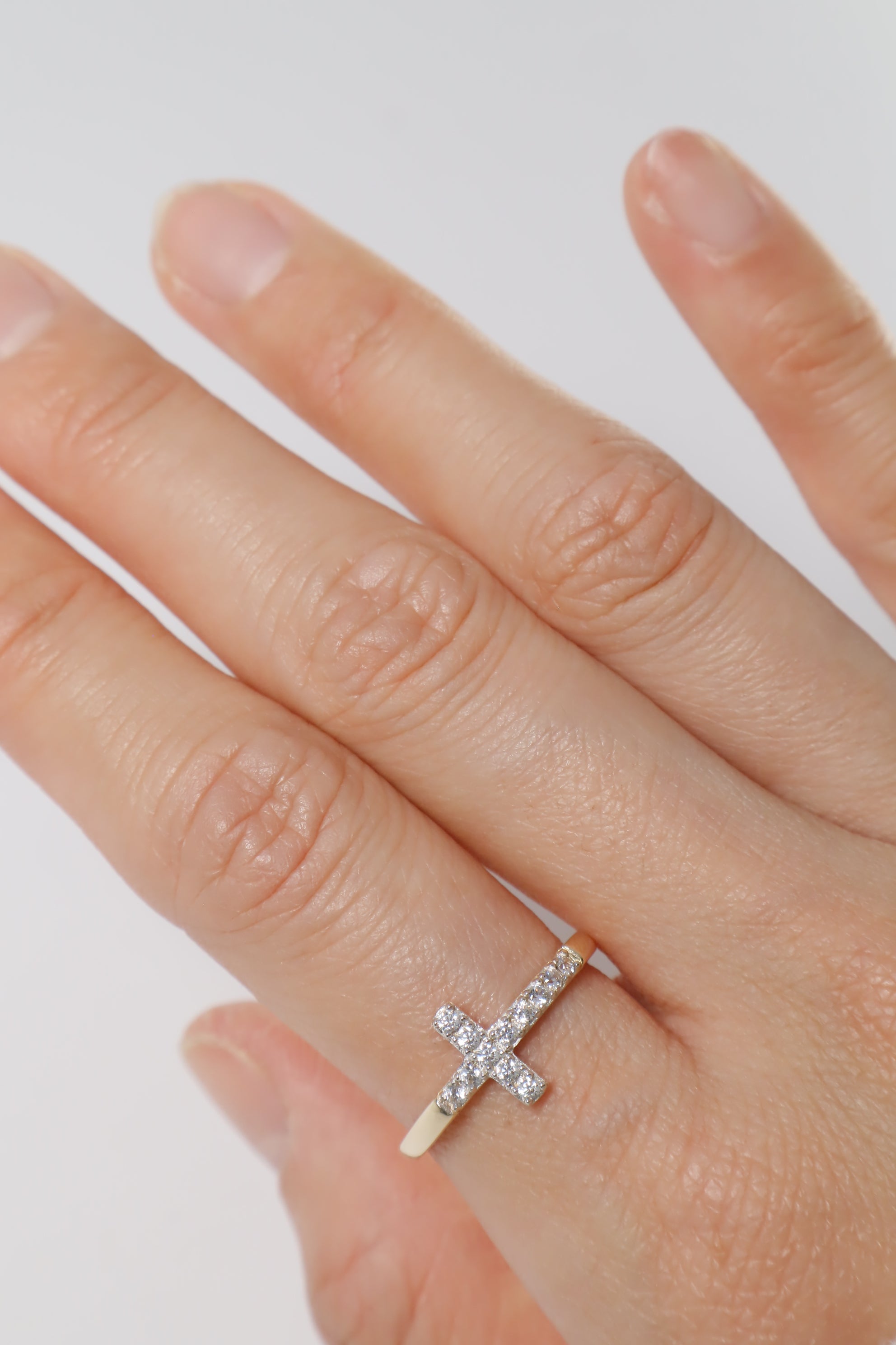 14K Solid Gold CZ Cross Statement Ring - Pretty At Sam