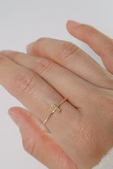 14K Solid Gold Simple Bar Stackable Ring - Pretty At Sam