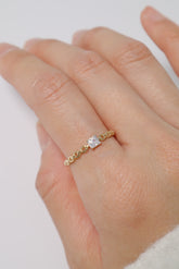 14K Solid Gold CZ Square Chain Linked Stackable Ring - Pretty At Sam
