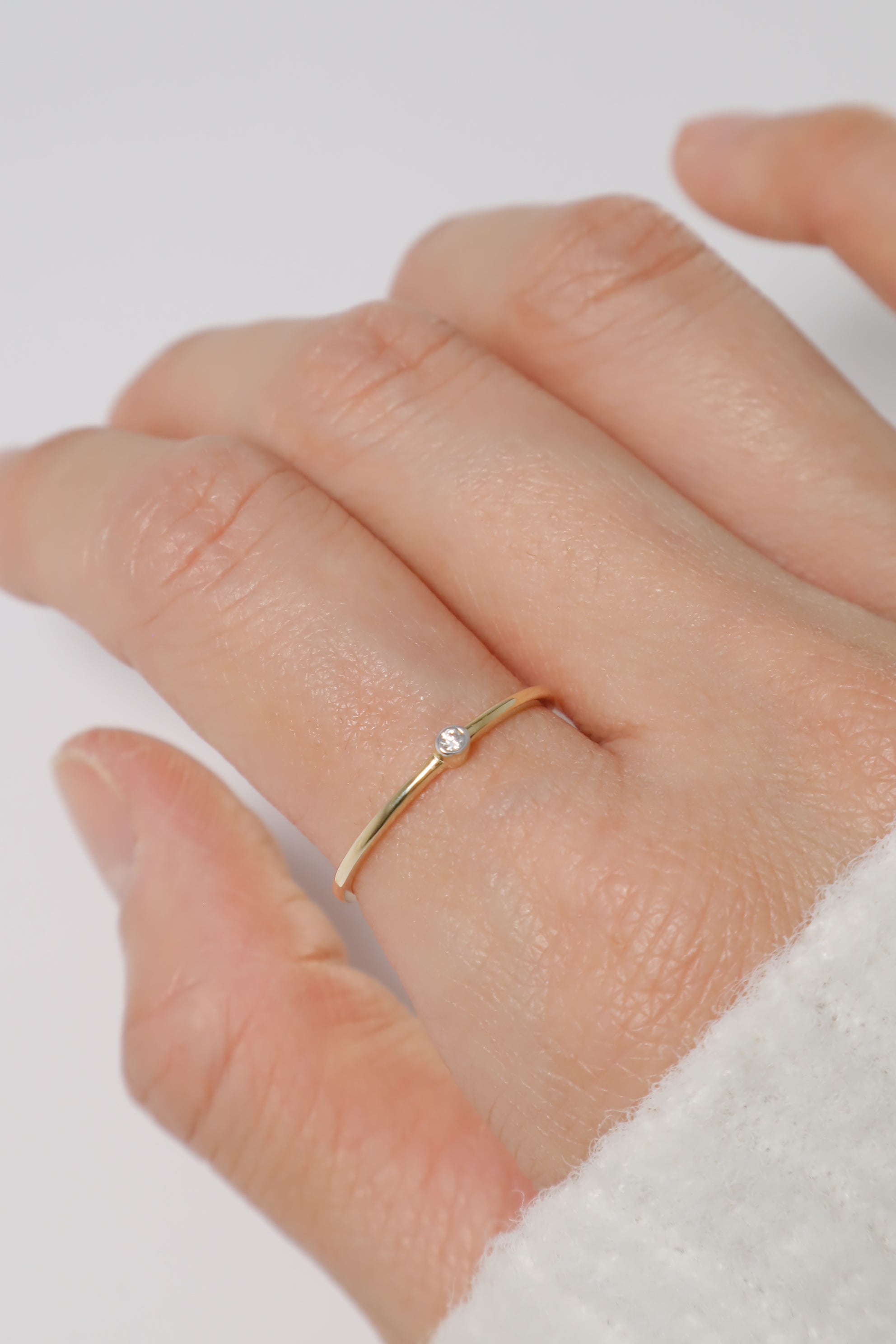 14K Solid Gold CZ Simple Bezel Setting Stackable Ring - Pretty At Sam