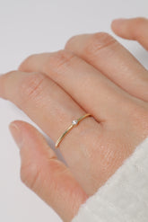 14K Solid Gold CZ Simple Bezel Setting Stackable Ring - Pretty At Sam