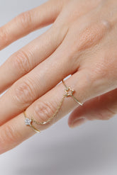 14K Solid Gold CZ Star Double Chain Ring - Pretty At Sam