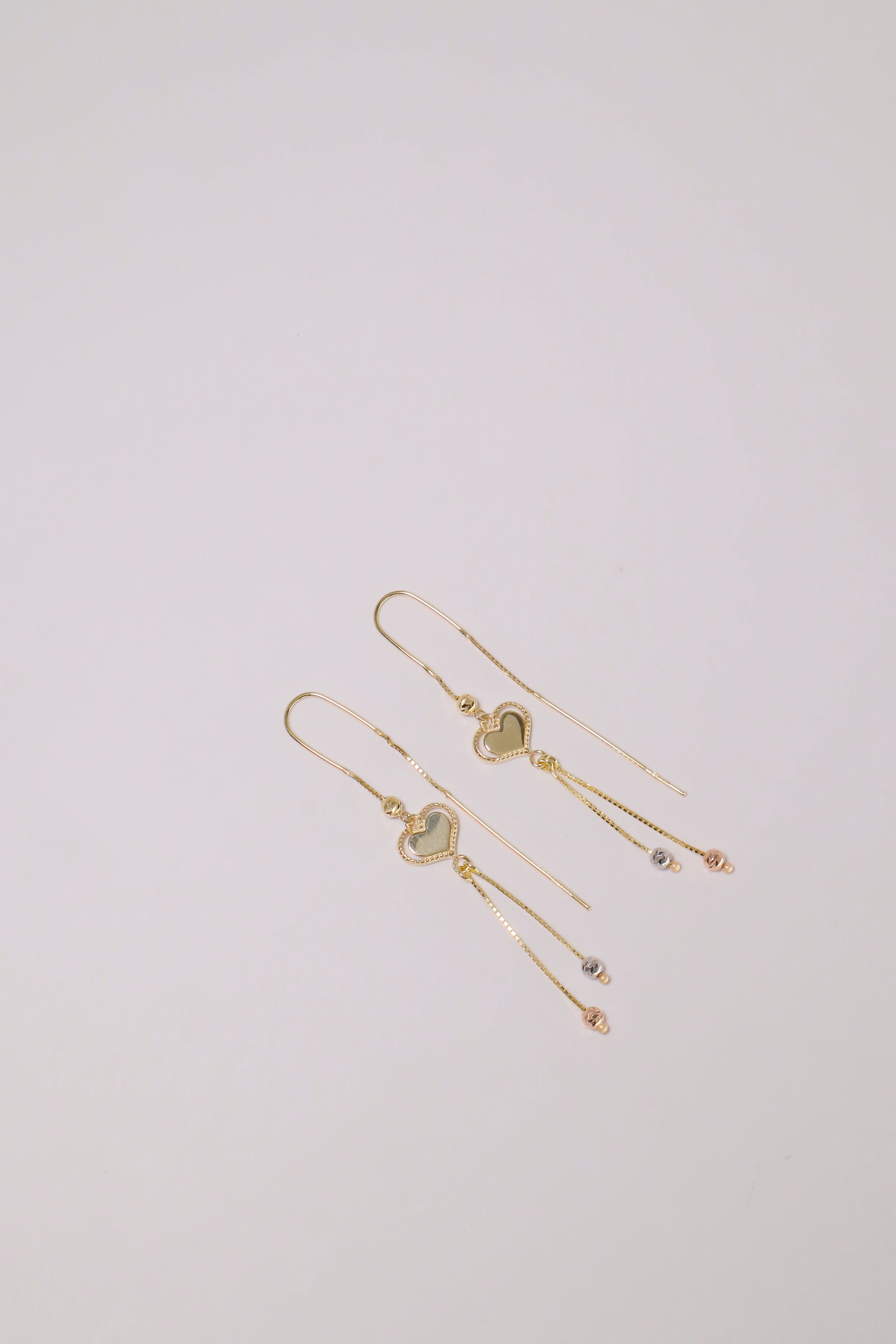 14K Solid Gold Heart Box Chain Dangle Hook Threader Earring - Pretty At Sam