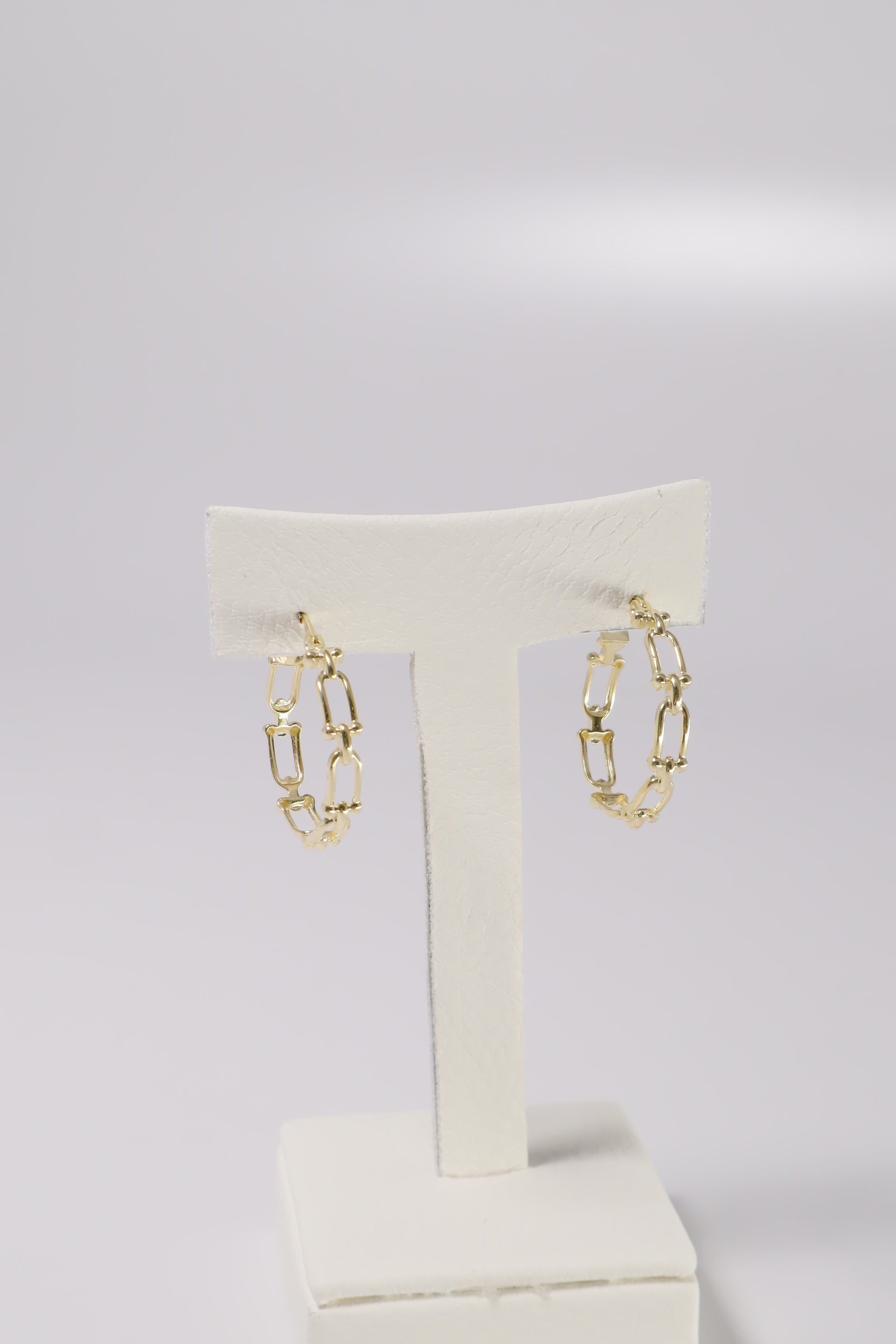 14K Solid Gold 200mm Chain Latch Back Hoop Earring - Pretty At Sam