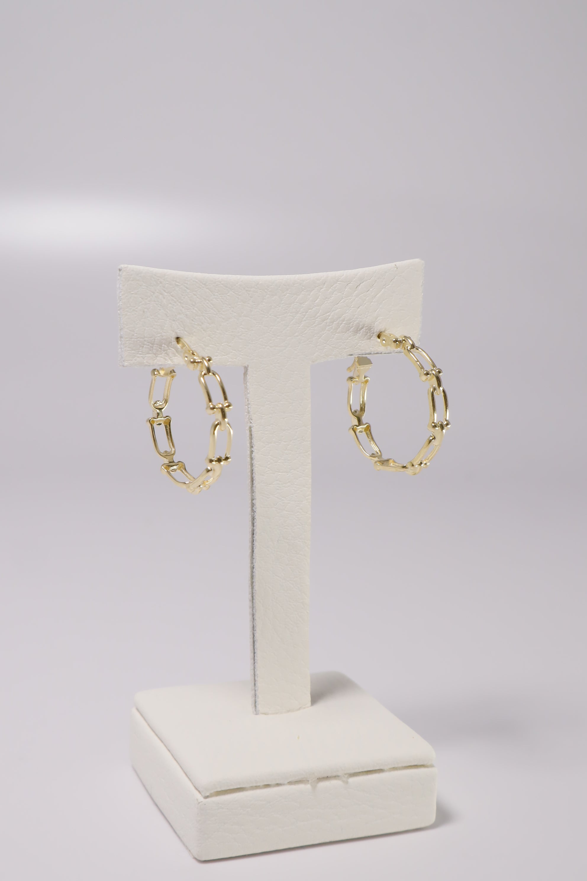 14K Solid Gold 200mm Chain Latch Back Hoop Earring - Pretty At Sam