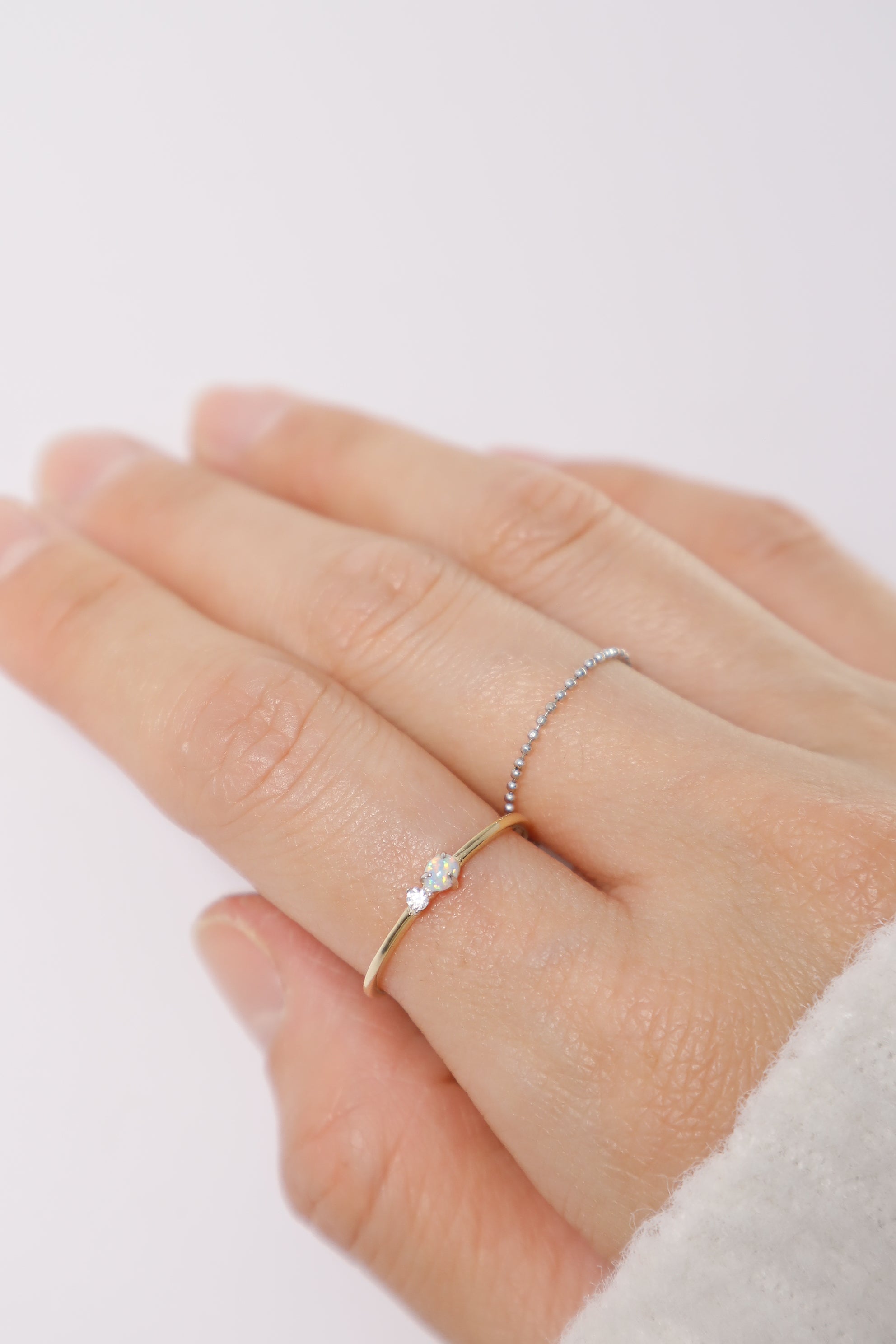 14K Solid Gold Opal CZ Stone Ring - Pretty At Sam