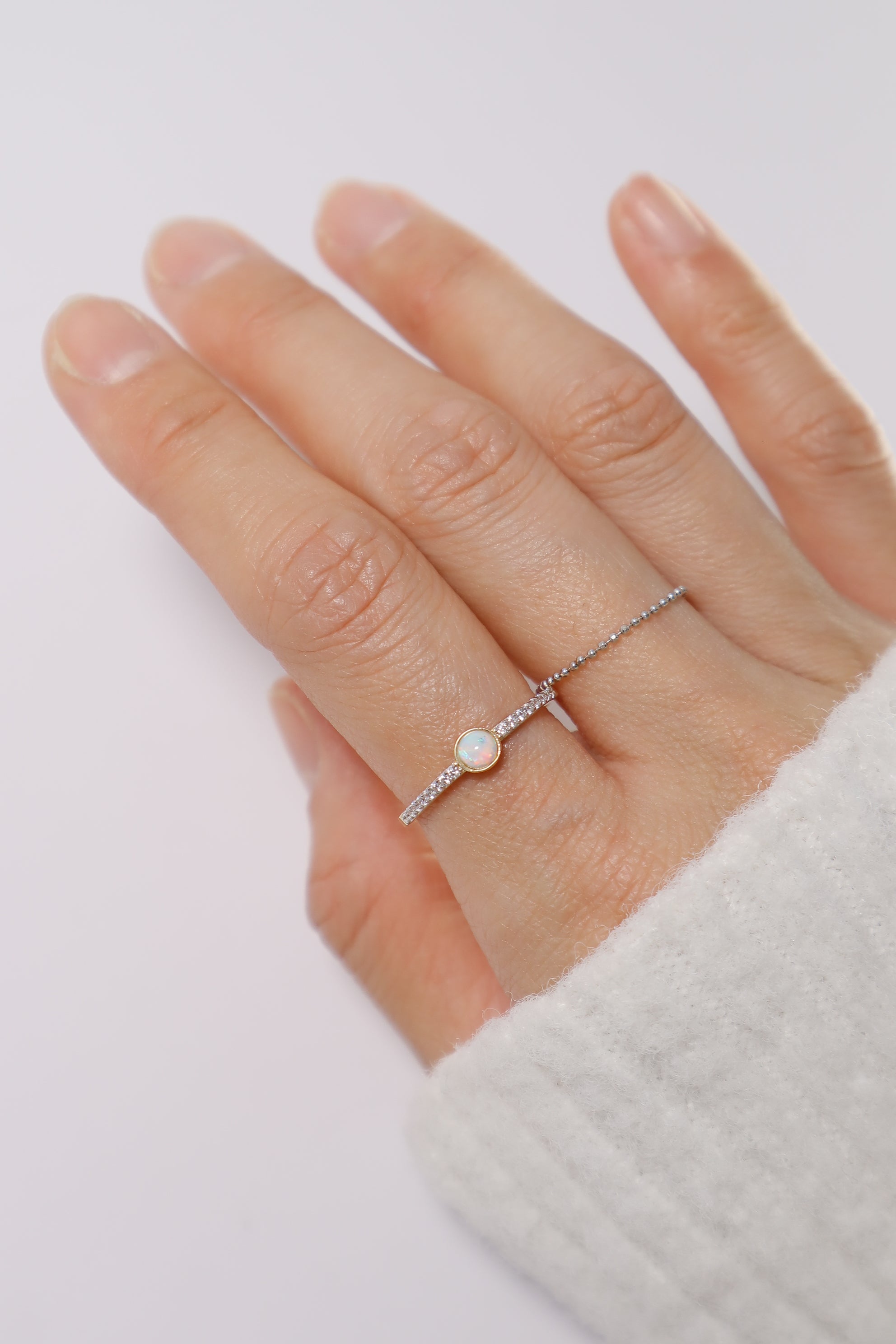 14K Solid Gold Round Opal CZ Channel Setting Ring - Pretty At Sam