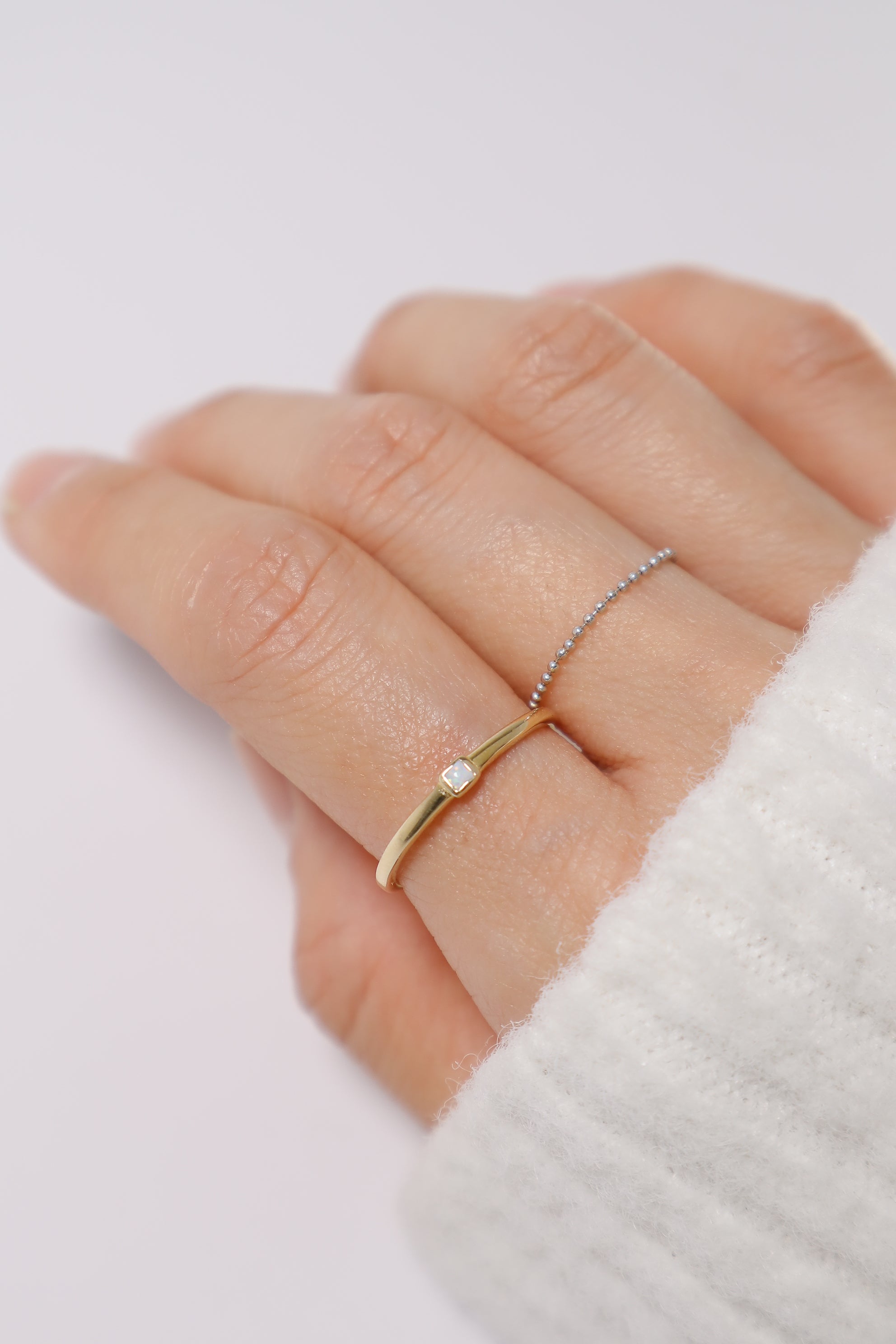 14K Solid Gold Square Opal Bezel Setting Ring - Pretty At Sam