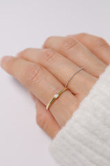 14K Solid Gold Square Opal Bezel Setting Ring - Pretty At Sam