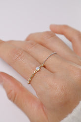 14K Solid Gold Opal Stone Linked Chain Ring - Pretty At Sam