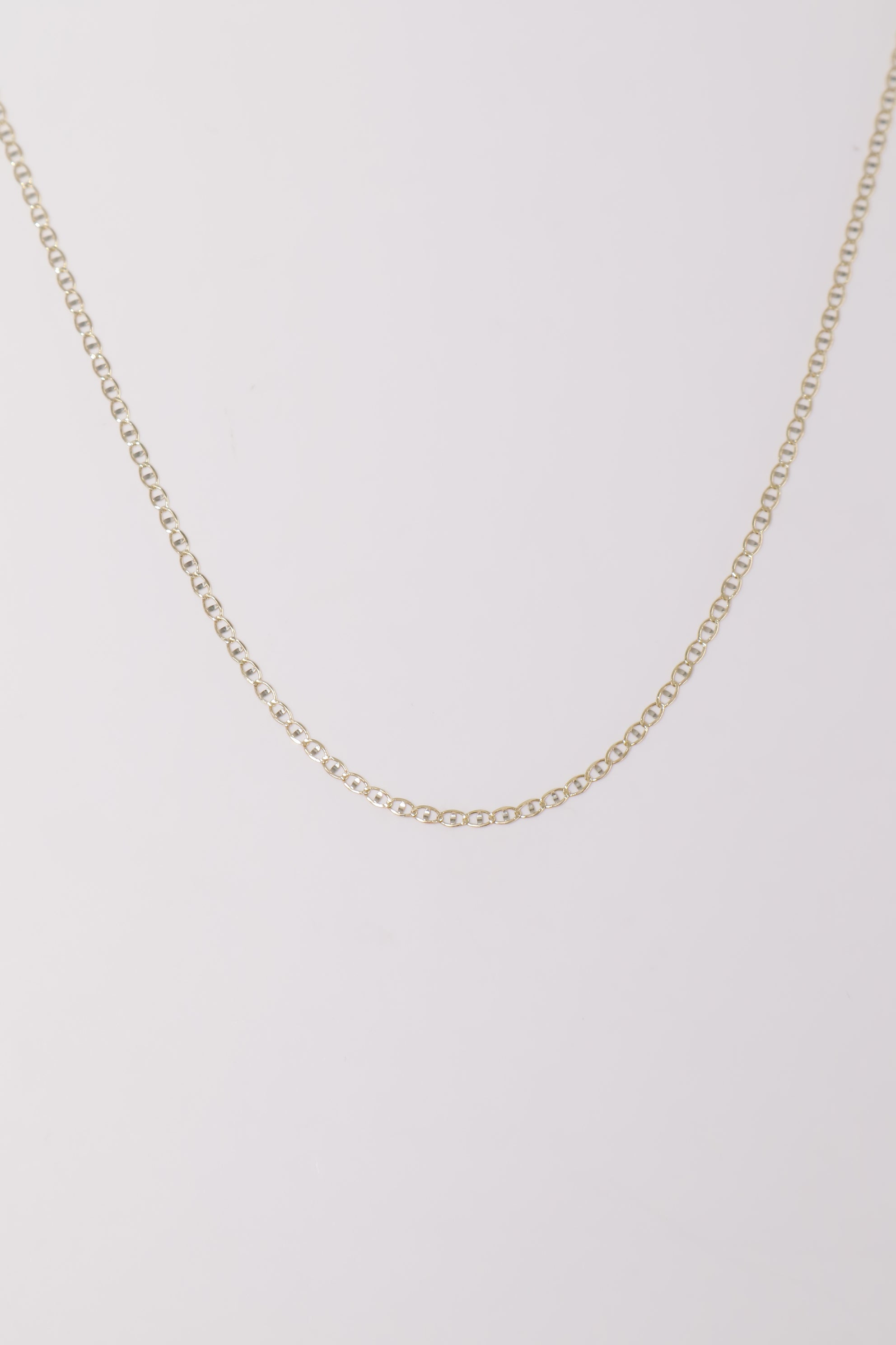 14K Solid Gold Flat Mariner Chain 16" Necklace - Pretty At Sam