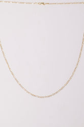 14K Solid Gold Flat Figaro Chain 16" Necklace - Pretty At Sam