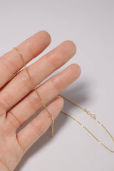 14K Solid Gold Simple Classic Cable Chain 16" Necklace - Pretty At Sam