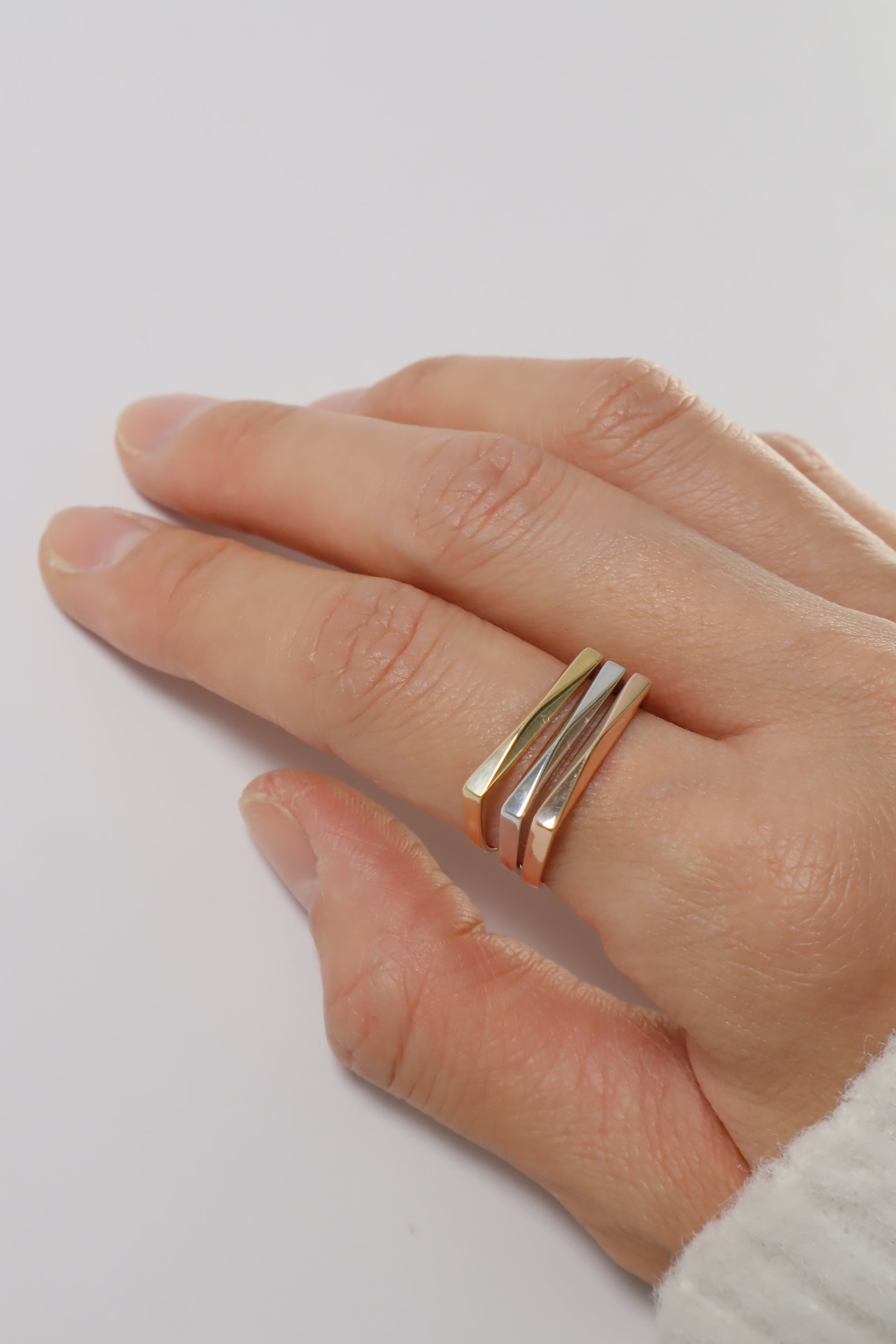 14K Solid Gold Square Diamond Cut Stackable Ring - Pretty At Sam