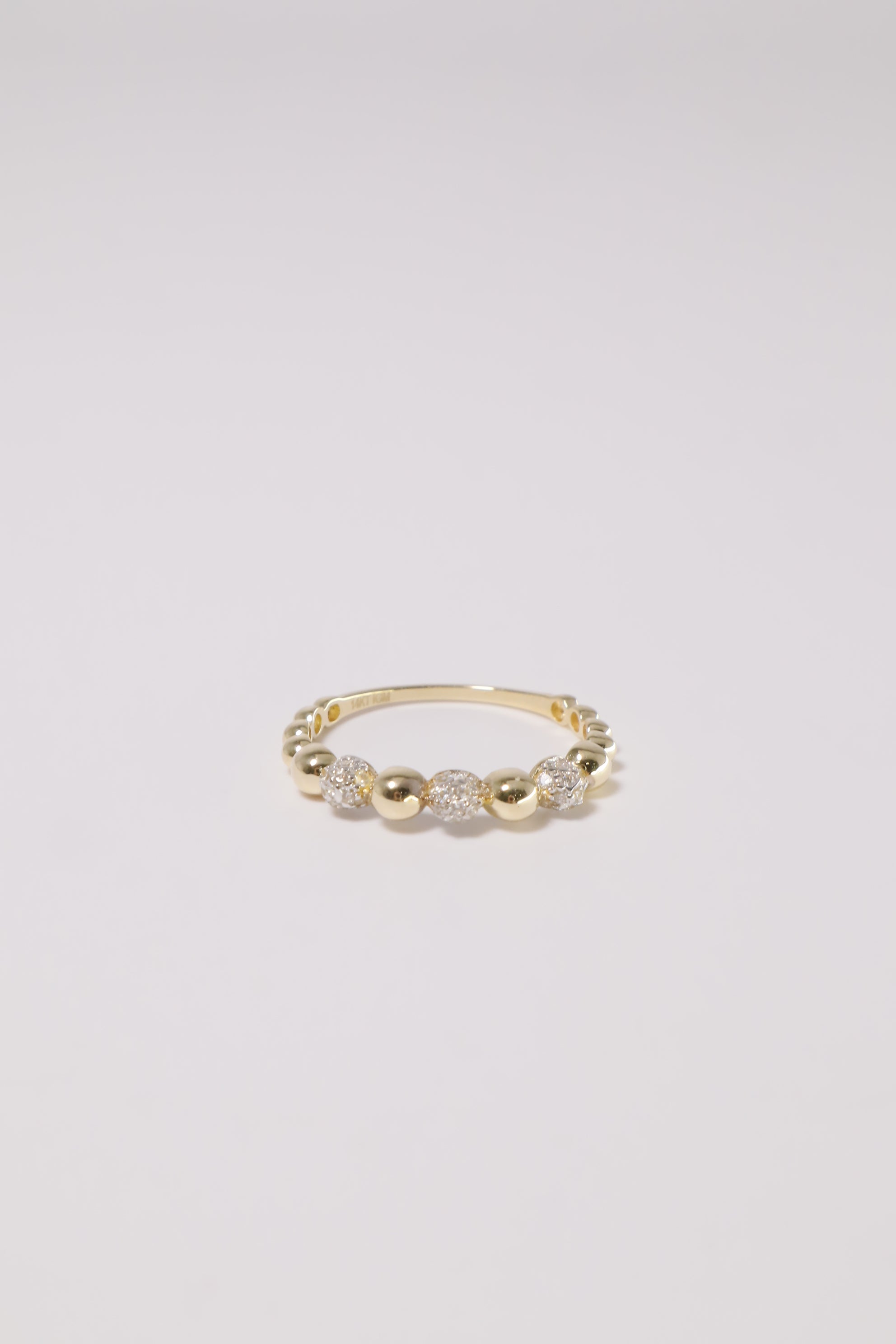14K Solid Gold CZ Pave Stone and Ball Ring - Pretty At Sam