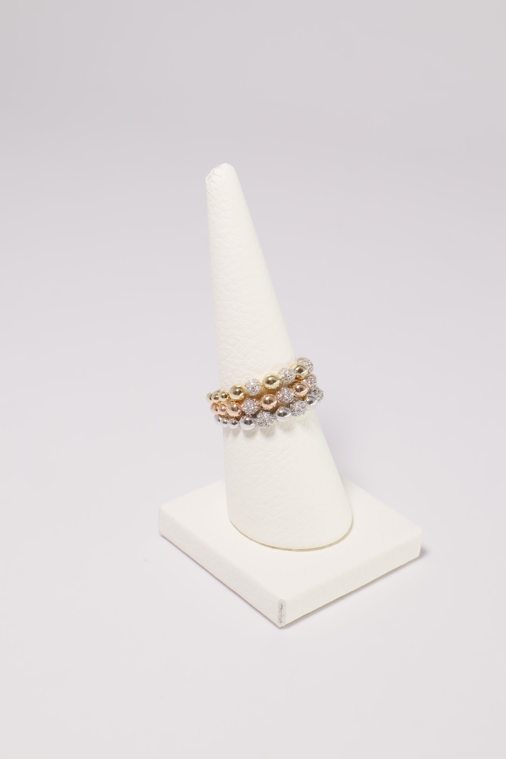 14K Solid Gold CZ Pave Stone and Ball Ring - Pretty At Sam