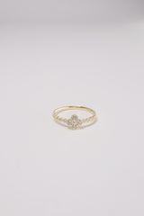 14K Solid Gold CZ Clover Bezel Setting Ring - Pretty At Sam