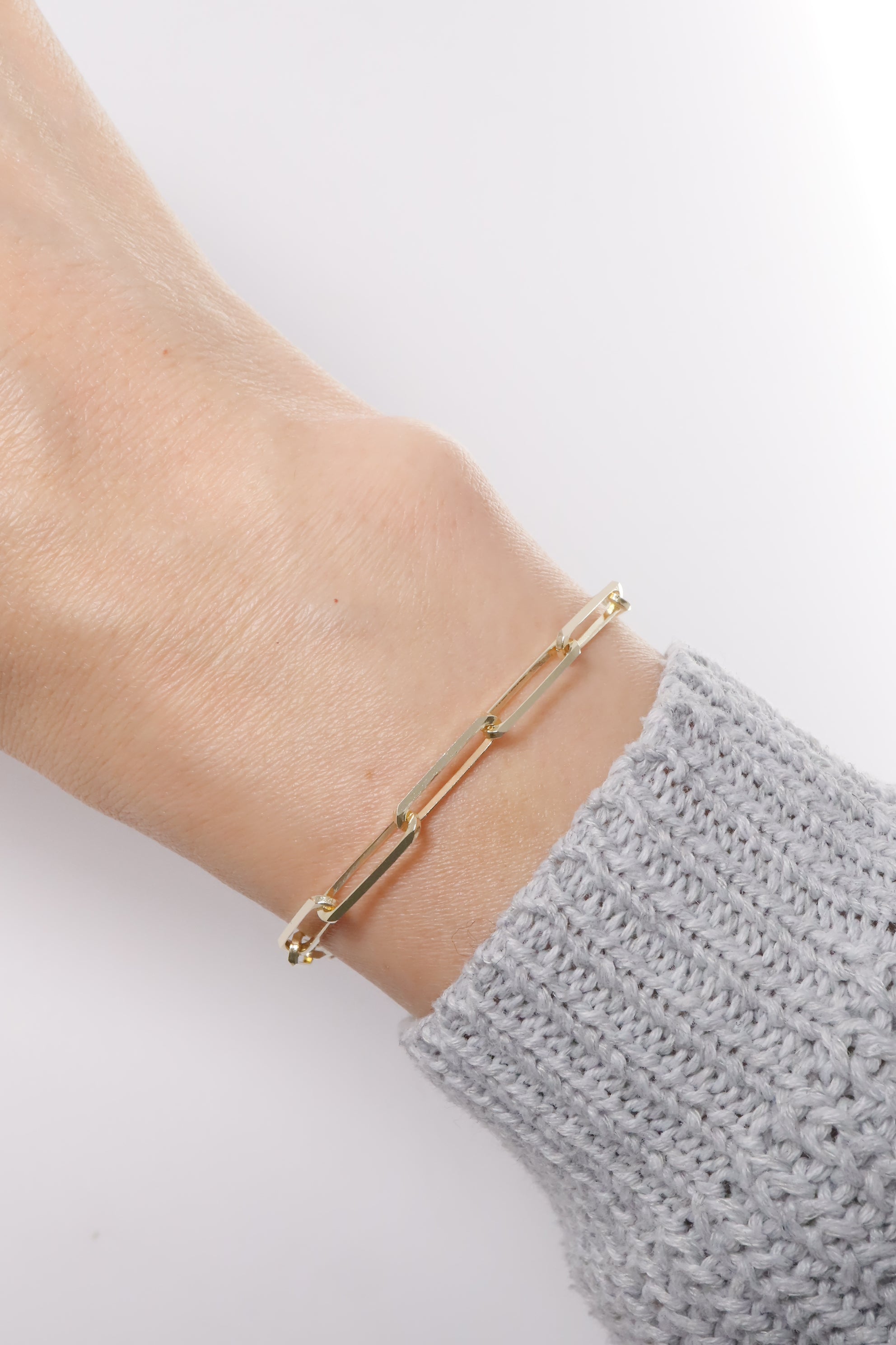 14K Solid Gold Paper Clip 1.4mm Bracelet - Pretty At Sam