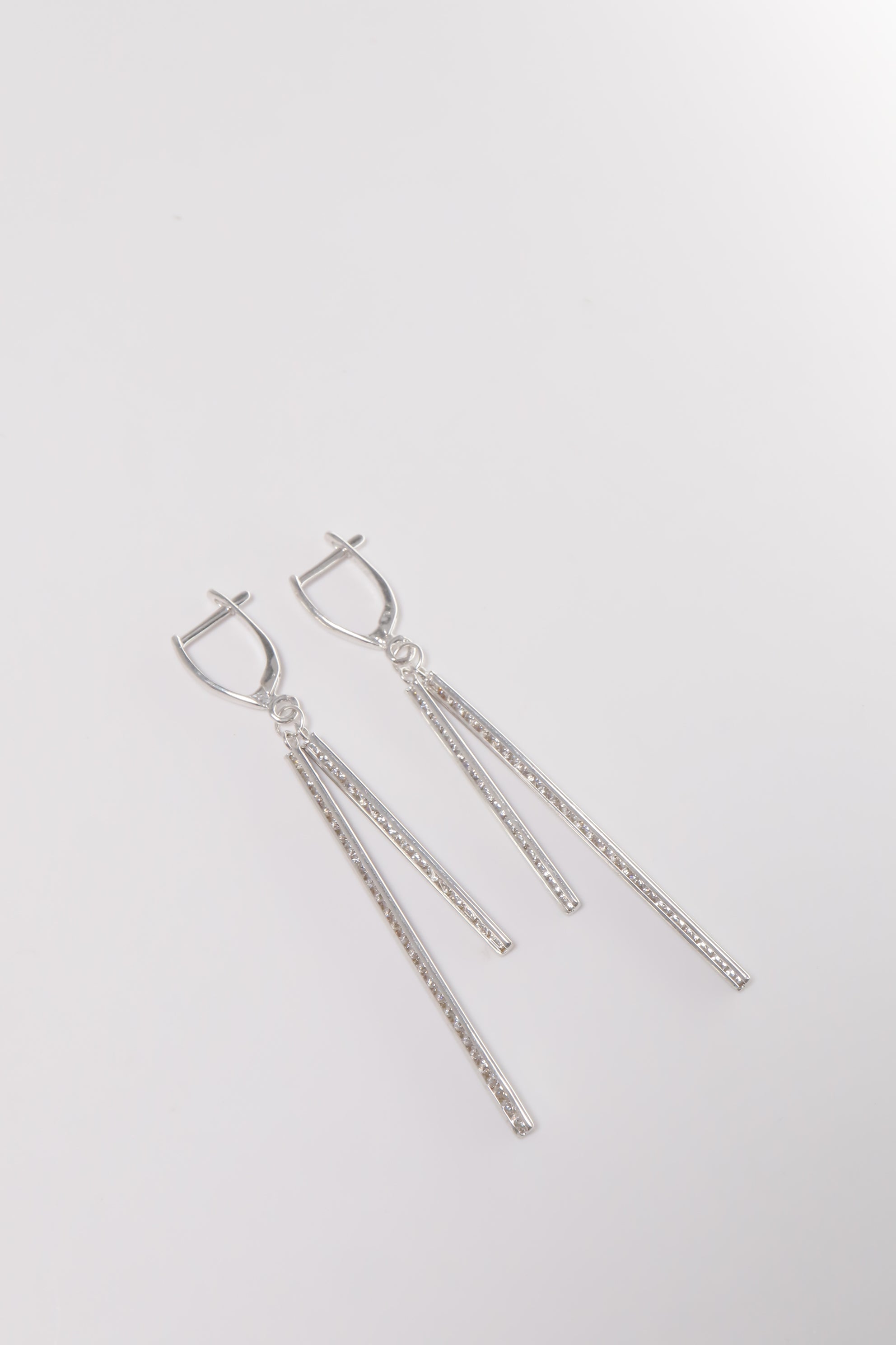 14K Solid Gold CZ Two Narrow Bar Dangle Hoop Earring - Pretty At Sam