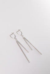 14K Solid Gold CZ Two Narrow Bar Dangle Hoop Earring - Pretty At Sam