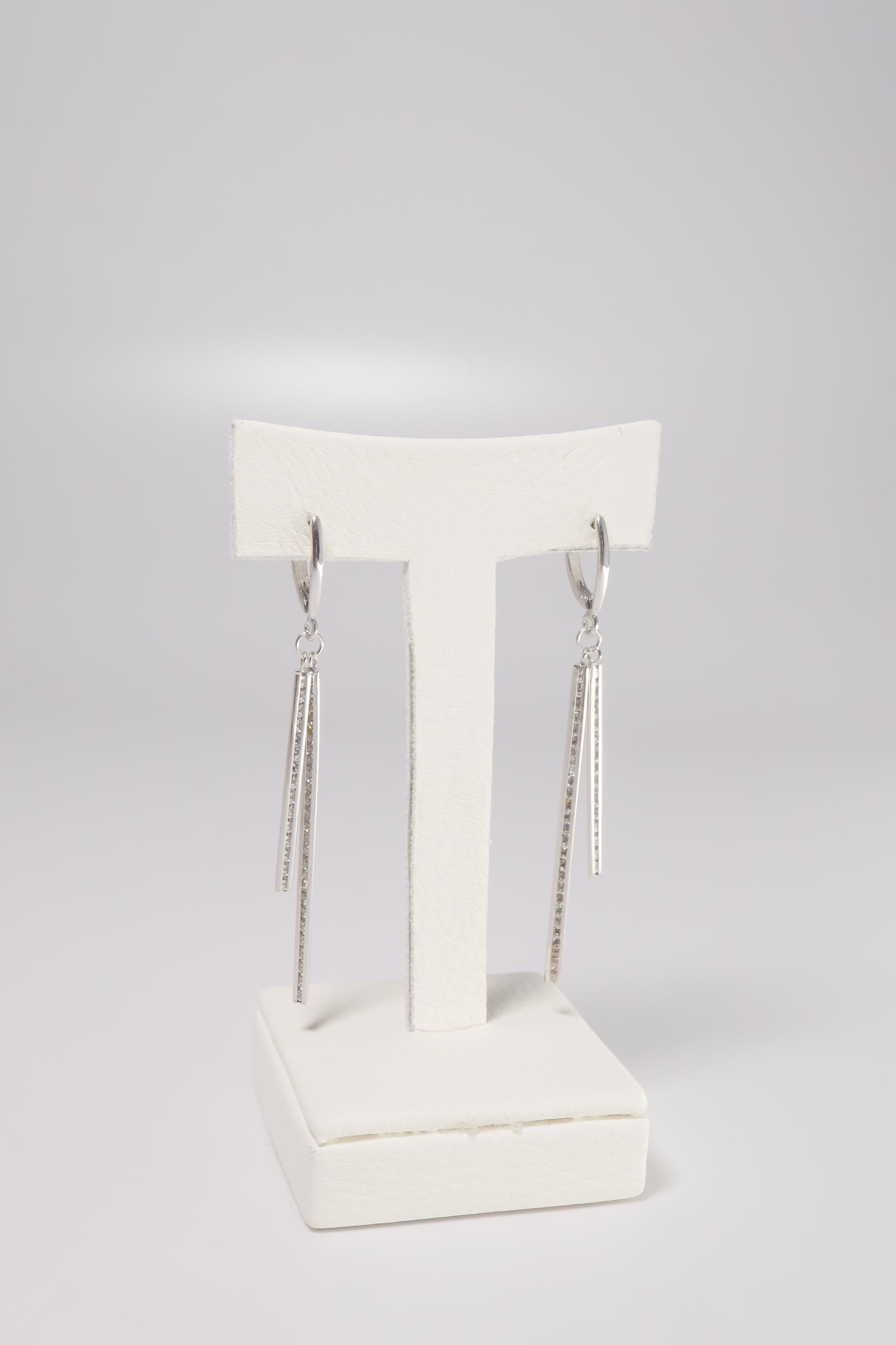 14K Solid Gold CZ Two Narrow Bar Dangle Hoop Earring - Pretty At Sam