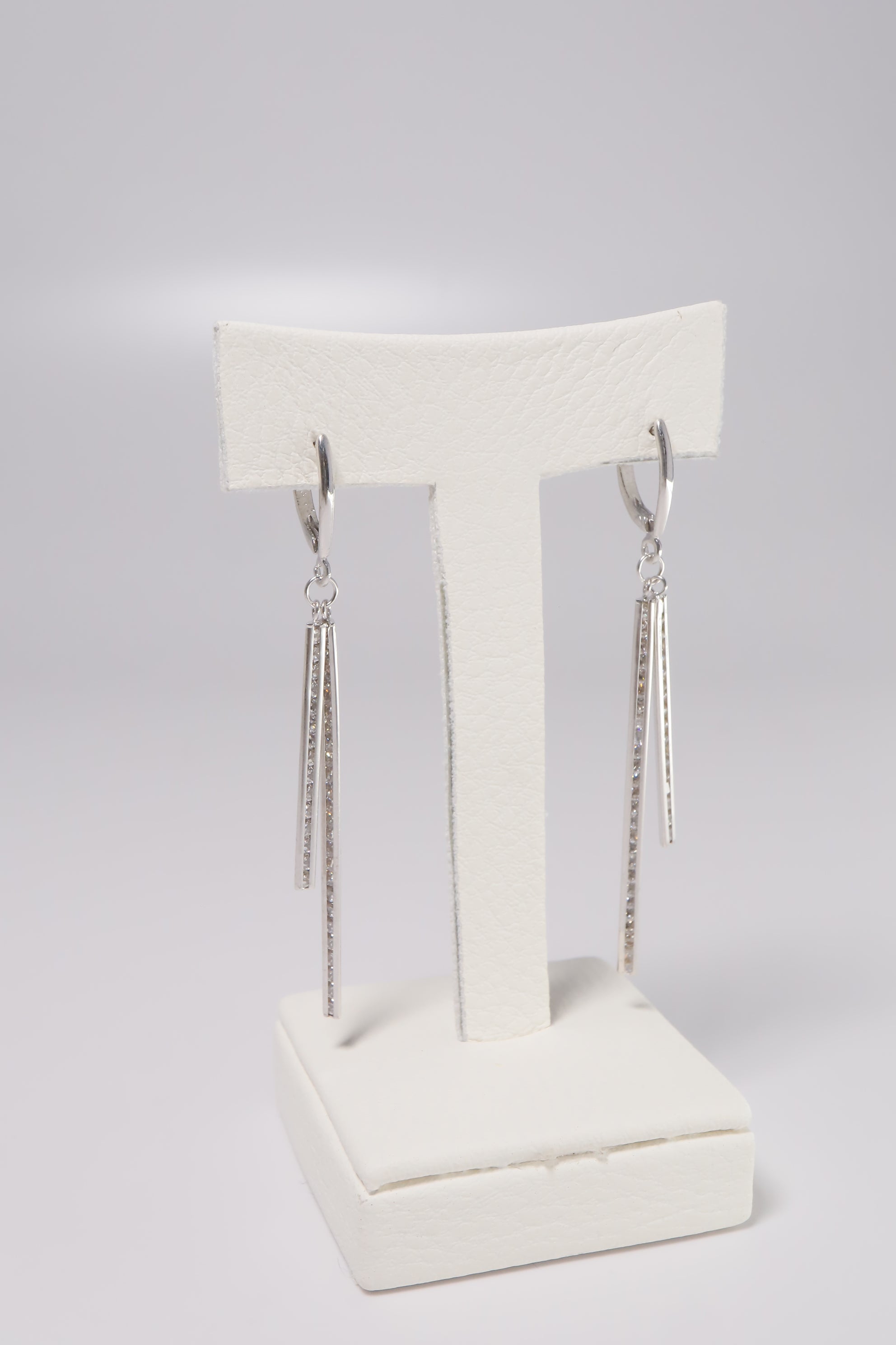 14K Solid Gold CZ Two Narrow Bar Dangle Hoop Earring - Pretty At Sam