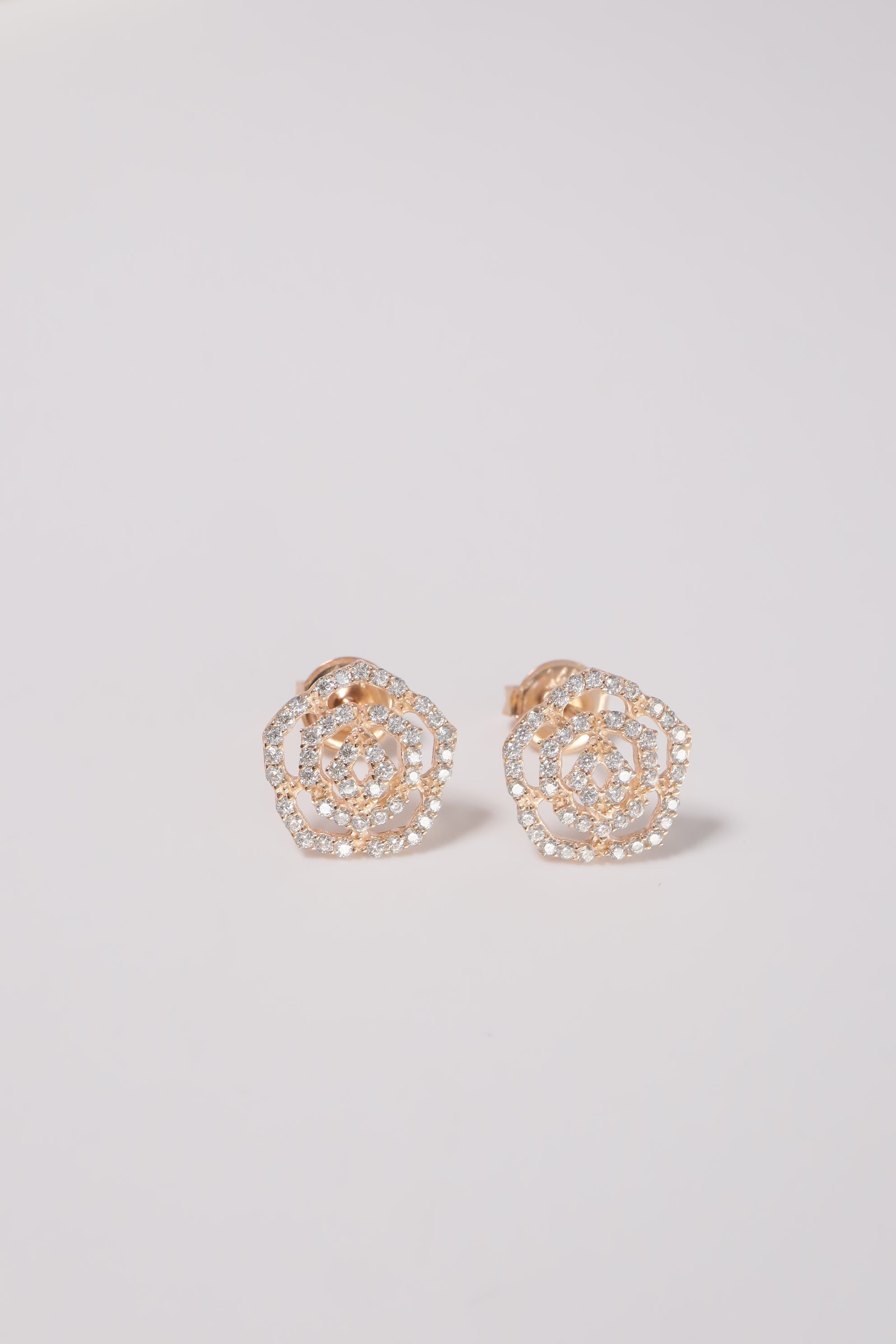 14K Solid Gold CZ Pave Rose Petal Stud Earring - Pretty At Sam