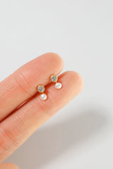 14K Solid Gold XXS CZ Bezel Setting and Pearl Screw Back Earring - Pretty At Sam