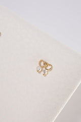 14K Solid Gold XXS Double Heart CZ Screw Back Earring - Pretty At Sam