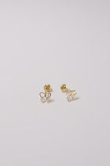 14K Solid Gold XXS Double Heart CZ Screw Back Earring - Pretty At Sam