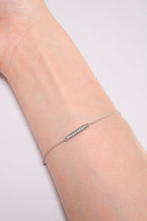 14K Solid Gold Natural Diamond Simple Bar Chain Linked Bracelet - Pretty At Sam