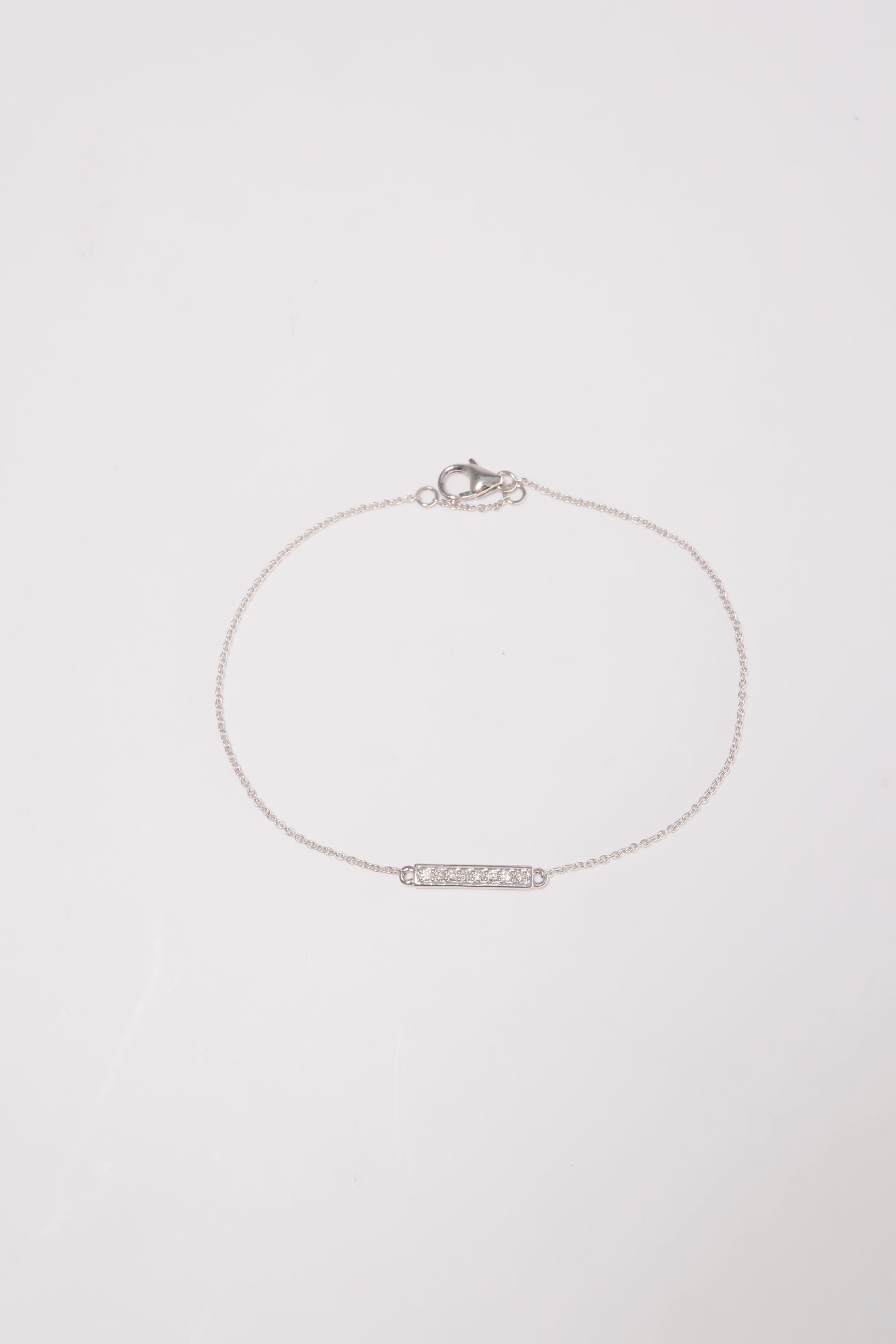14K Solid Gold Natural Diamond Simple Bar Chain Linked Bracelet - Pretty At Sam