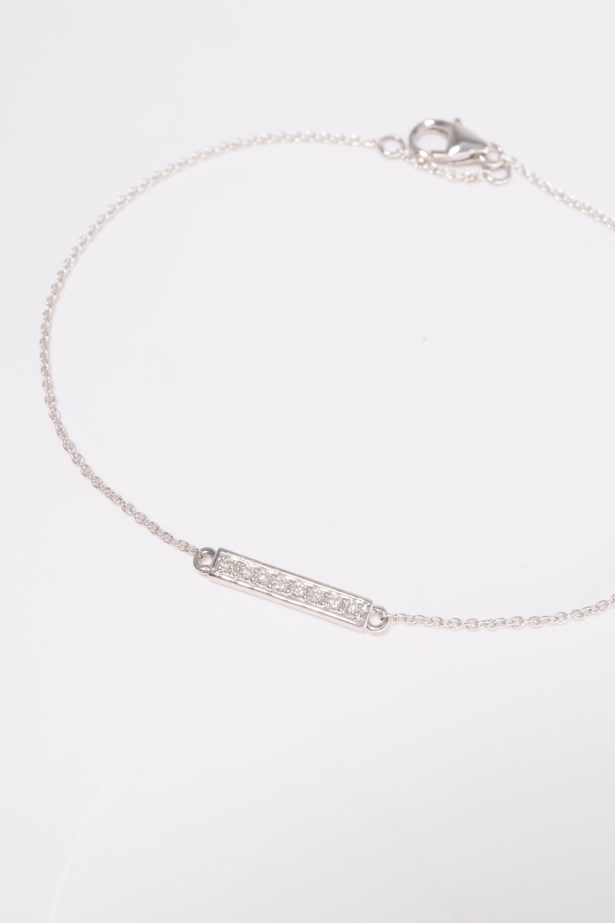 14K Solid Gold Natural Diamond Simple Bar Chain Linked Bracelet - Pretty At Sam