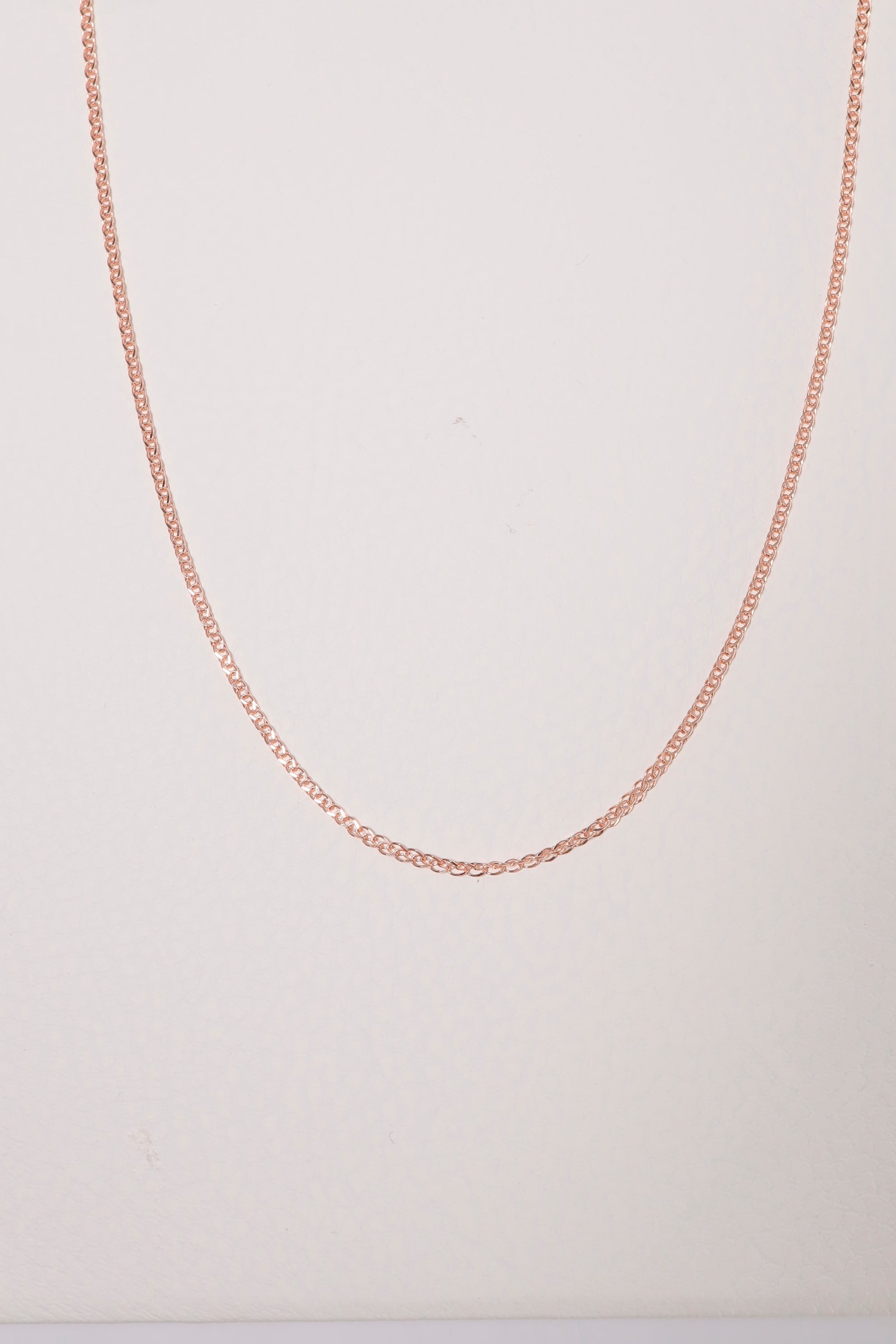 14K Solid Rose Gold Open Wheat Chain 16" Necklace - Pretty At Sam