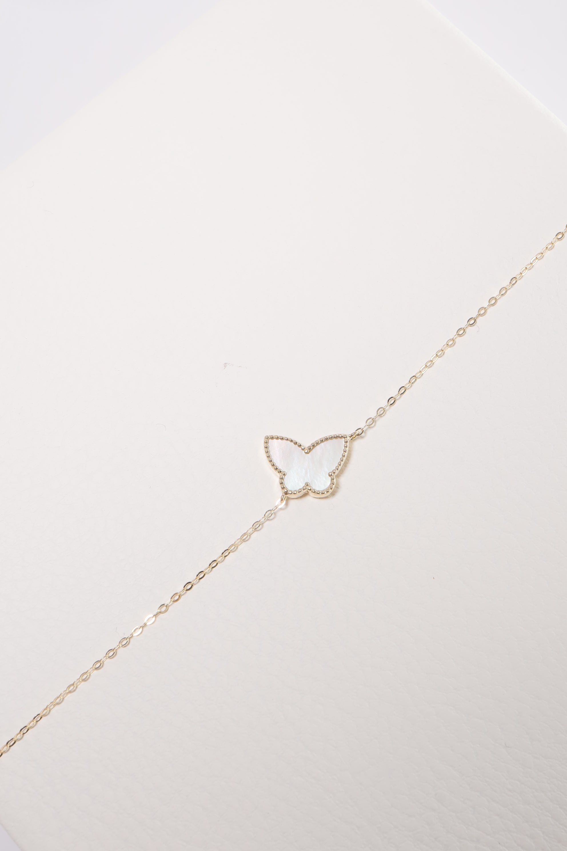 14K Solid Gold Natural Stone Butterfly Chain Bracelet - Pretty At Sam