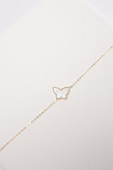 14K Solid Gold Natural Stone Butterfly Chain Bracelet - Pretty At Sam