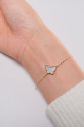 14K Solid Gold Natural Stone Butterfly Chain Bracelet - Pretty At Sam