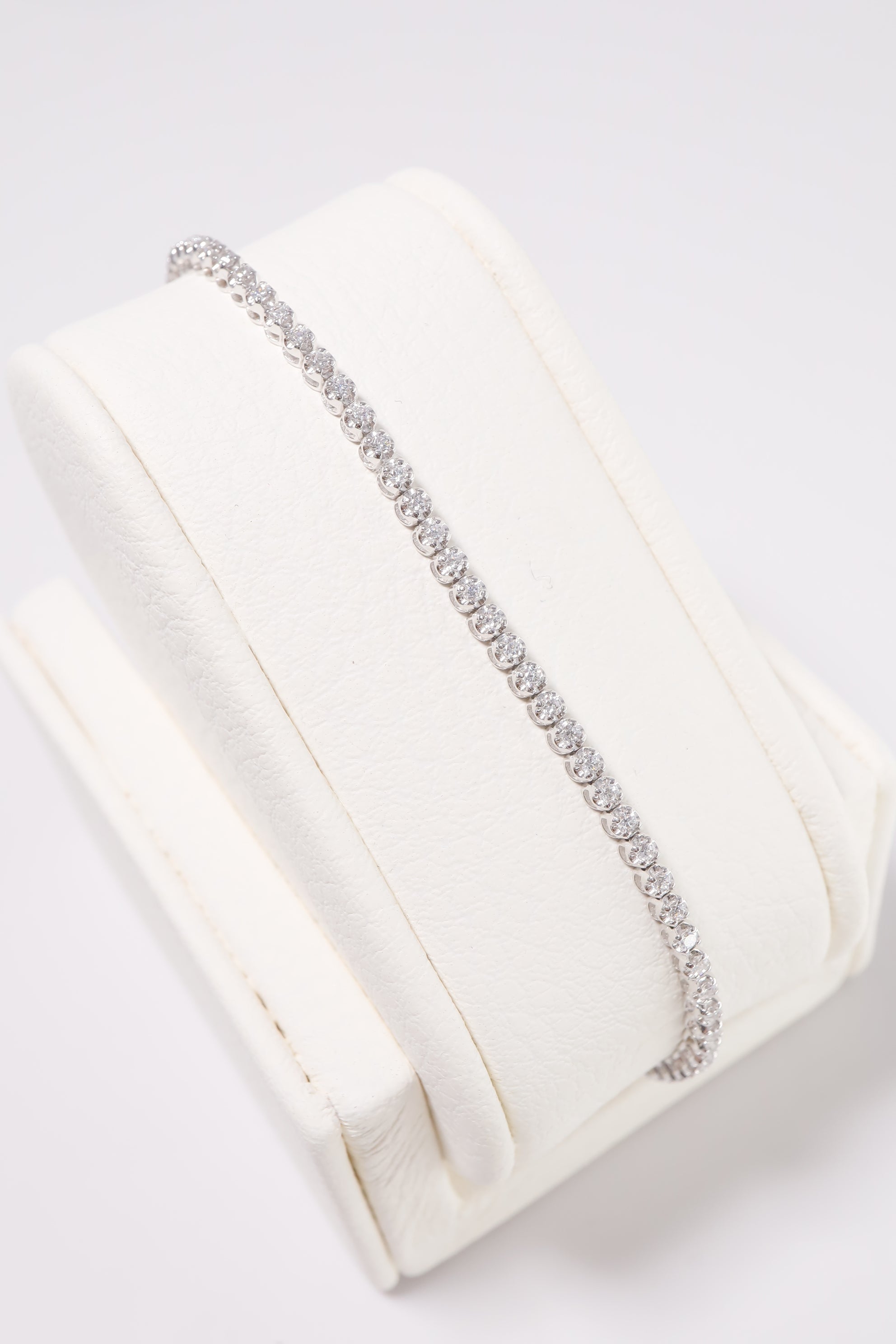 14K Solid White Gold 1.3mm Lab Round Cut Tennis Bracelet - Pretty At Sam